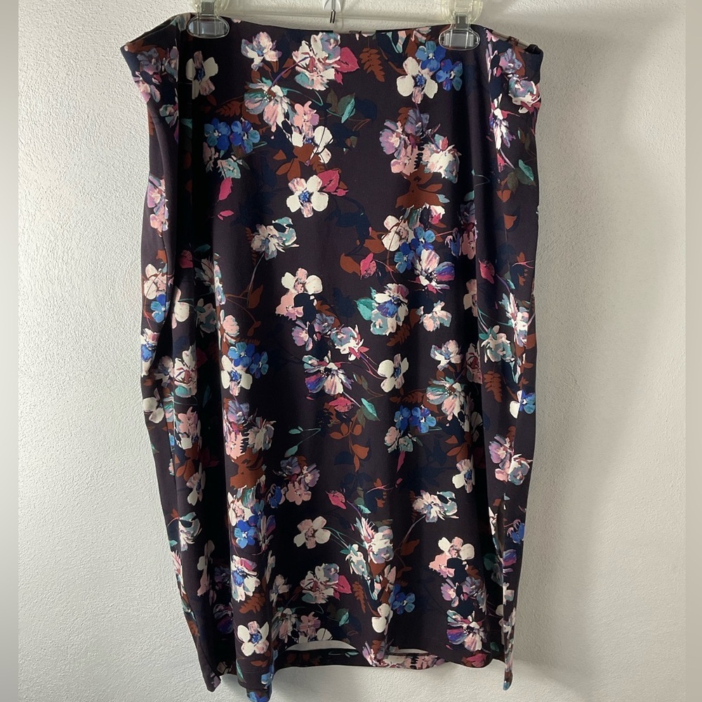 J Jill Deep Purple Wearever Collection Floral Skirt Sz XL
